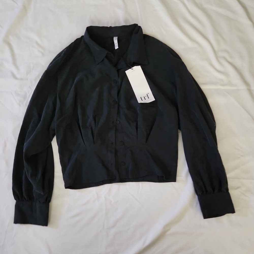 New trf collection Women's XS black button crop top #NN8
